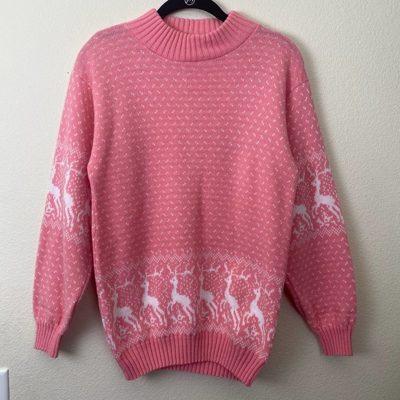 VTG Pink Holiday Print Acrylic Made In The USA Sweater - Picture 3 of 10